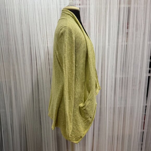 Eileen Fisher Open Front Cardigan Size XS Linen Blend Slub Knit Chartreuse - Picture 7 of 11